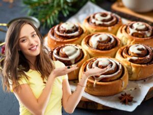 sfondo rolls e donna che li indica